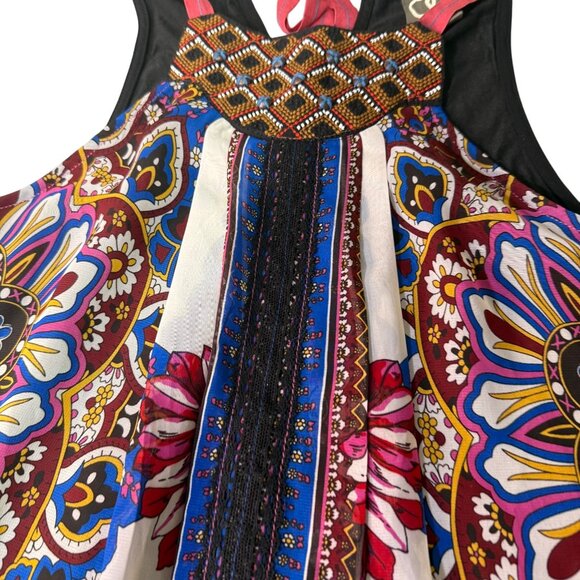 Anthropologie One September XS Sleeveless Beaded Front Boho Tank Tunic Top Black - Picture 2 of 6